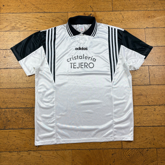 Vintage Adidas White Black Football Polo T-Shirt - XL