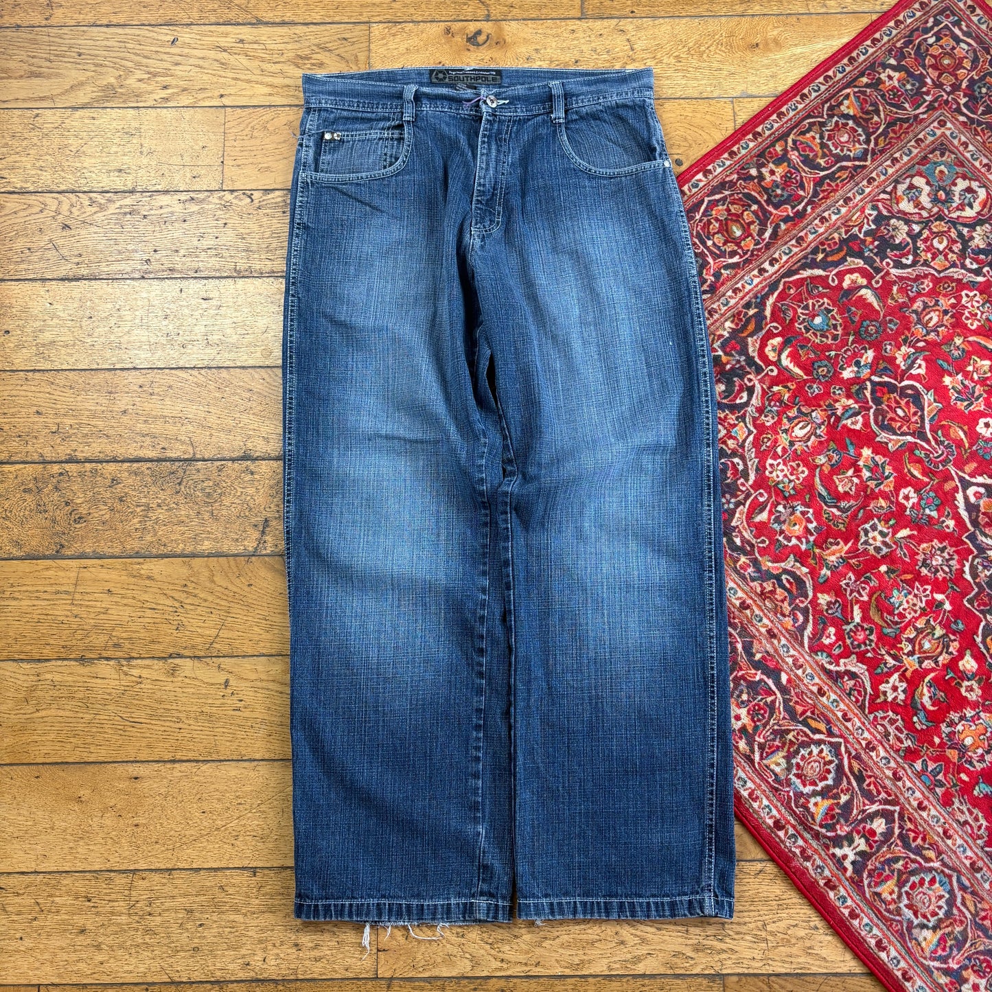 Vintage Southpole Blue Embroidered Y2K Hip Hop Baggy Jeans - 36