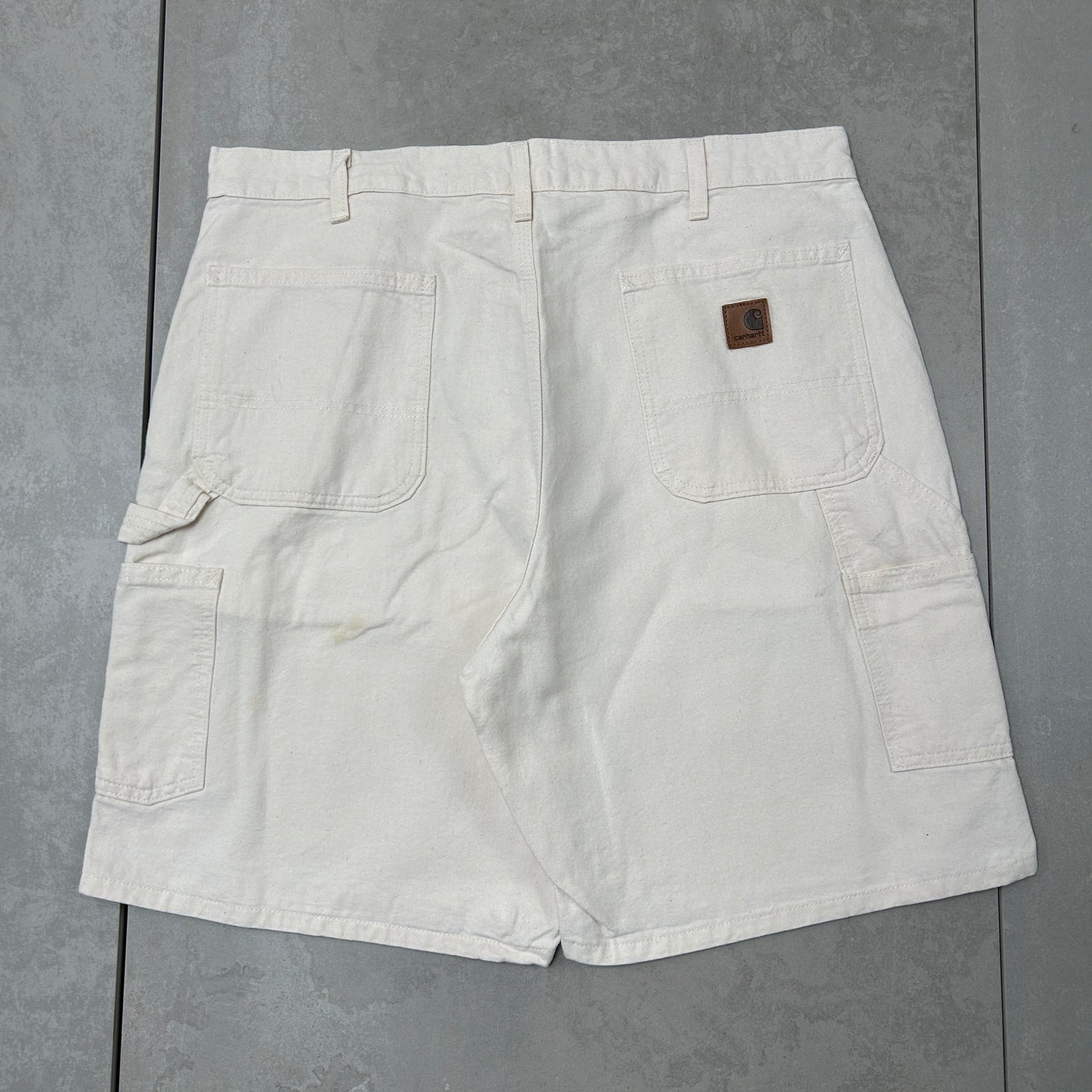 Vintage Carhartt Workwear Baggy Cream Carpenter Shorts - 38
