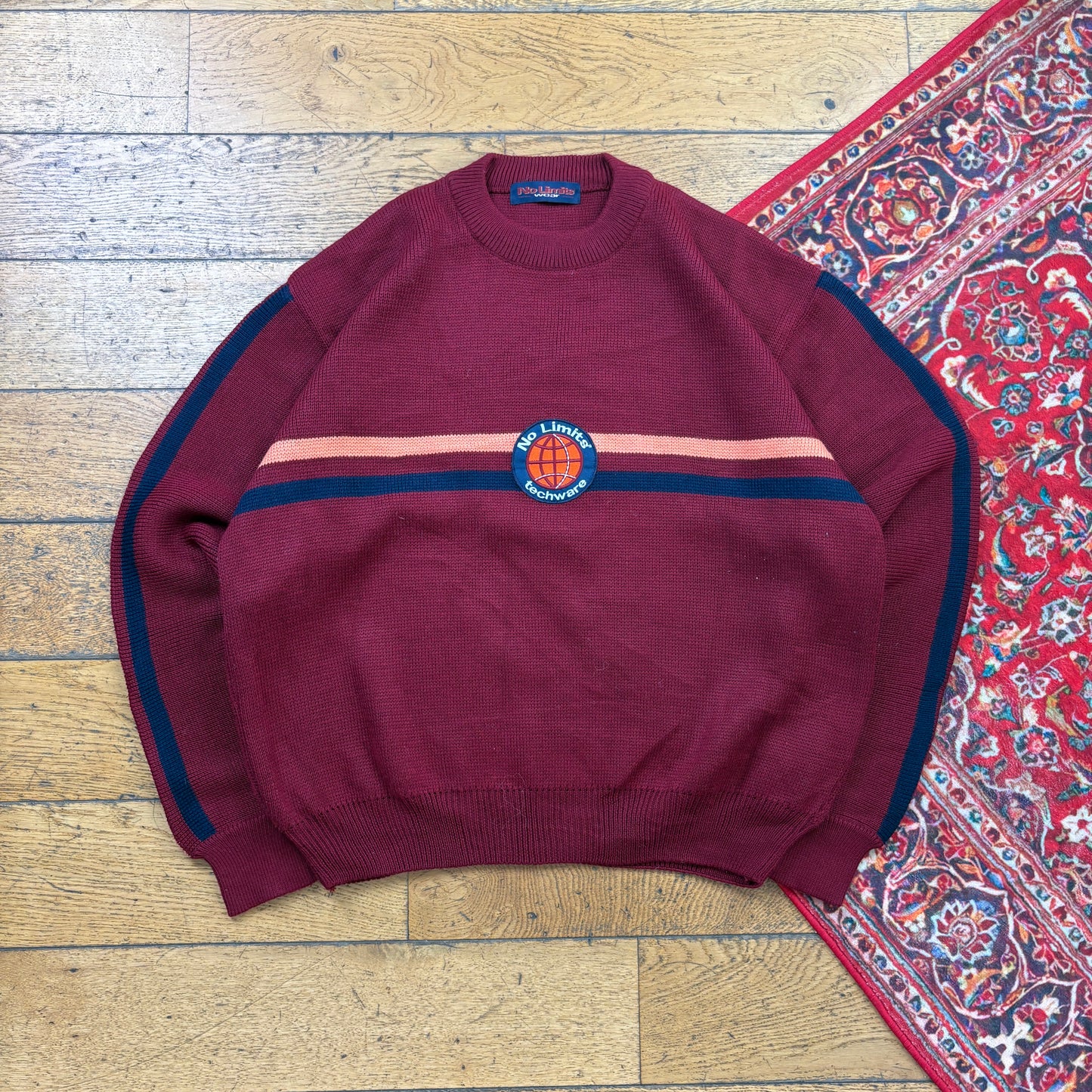 Vintage Burgundy No Limits Embroidered Chunky Knit Jumper - XL