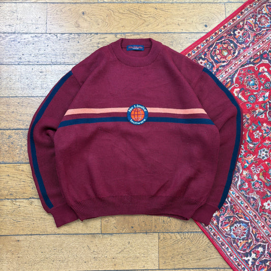 Vintage Burgundy No Limits Embroidered Chunky Knit Jumper - XL