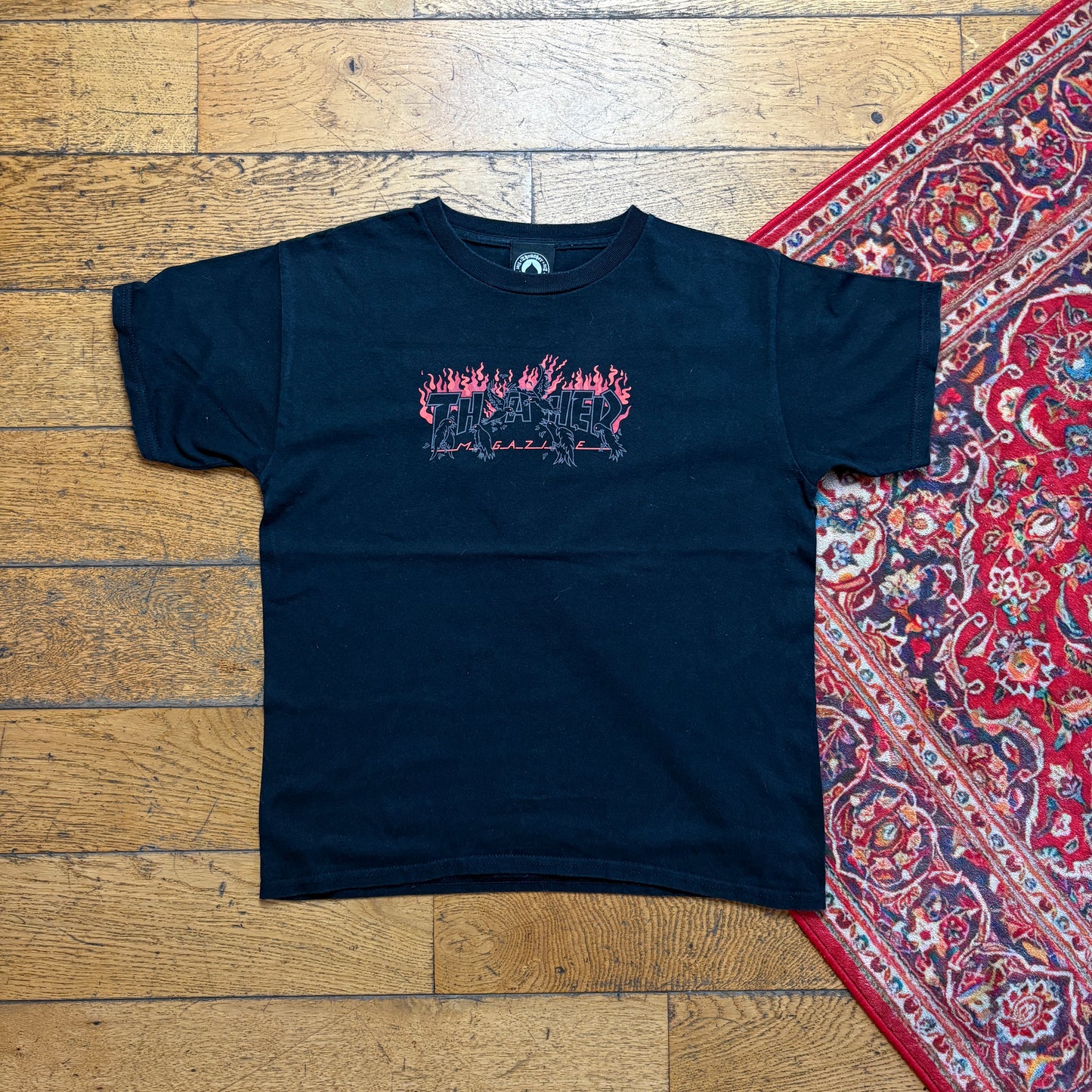 Vintage Thrasher Flames Black Skate Graphic T-Shirt - S