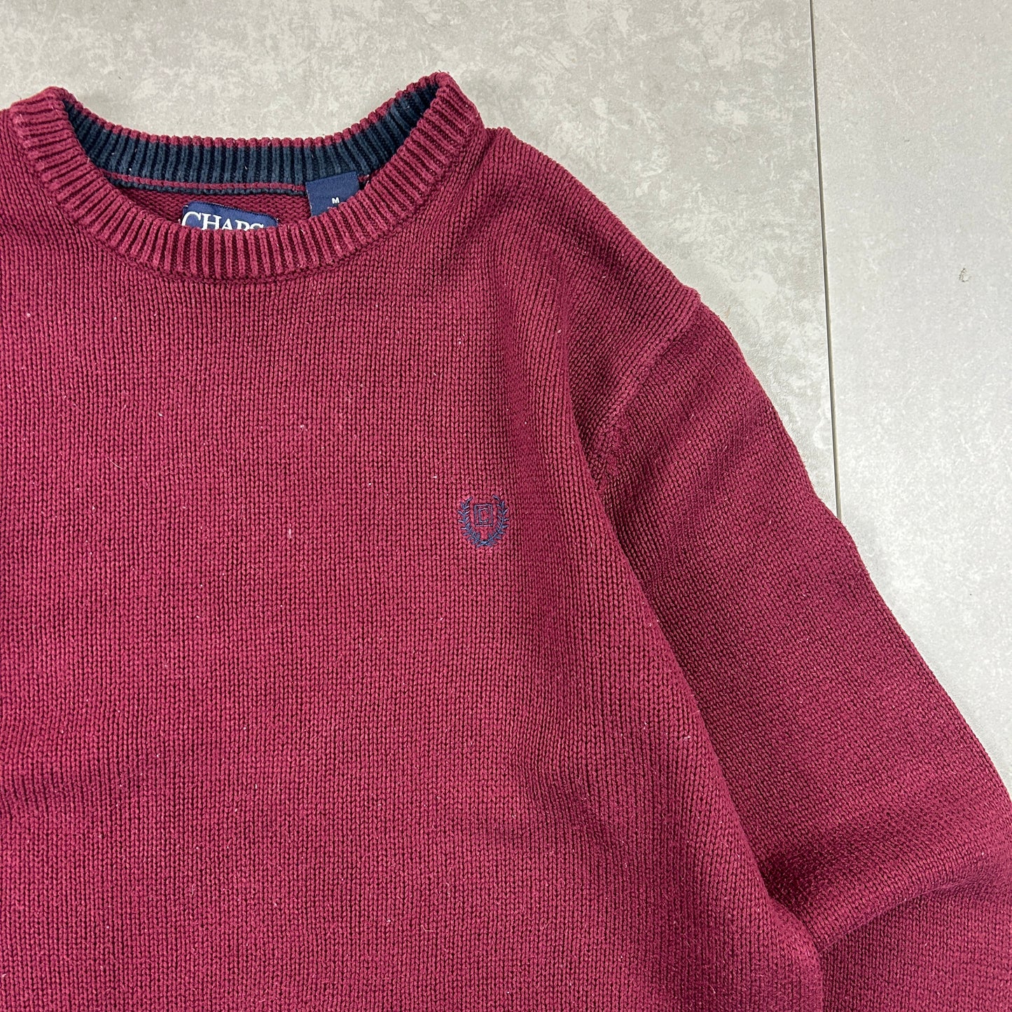 Vintage Chaps Ralph Lauren Embroidered Chunky Burgundy Knit Jumper - M