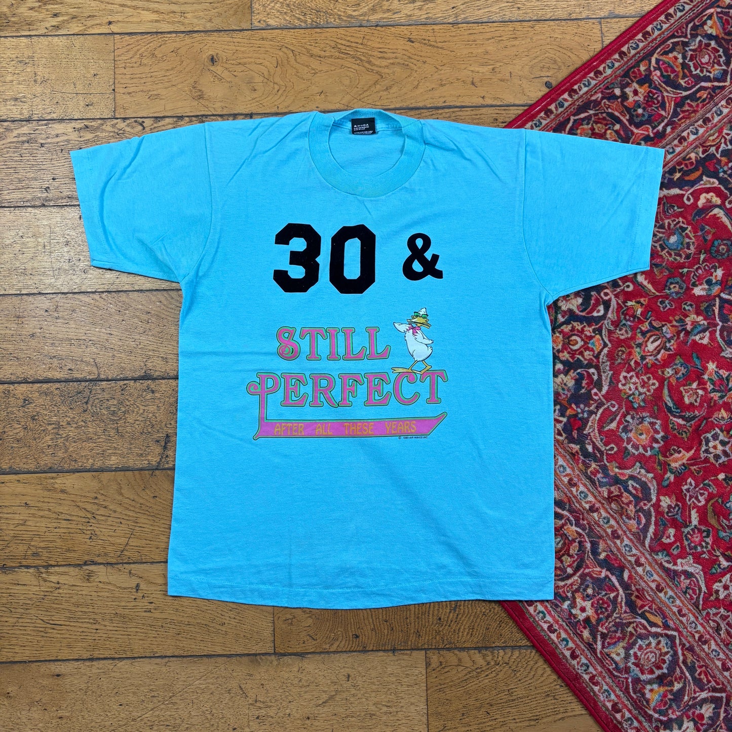 Vintage 1989 Funny 30 Blue Single Stitch Graphic T-Shirt - S