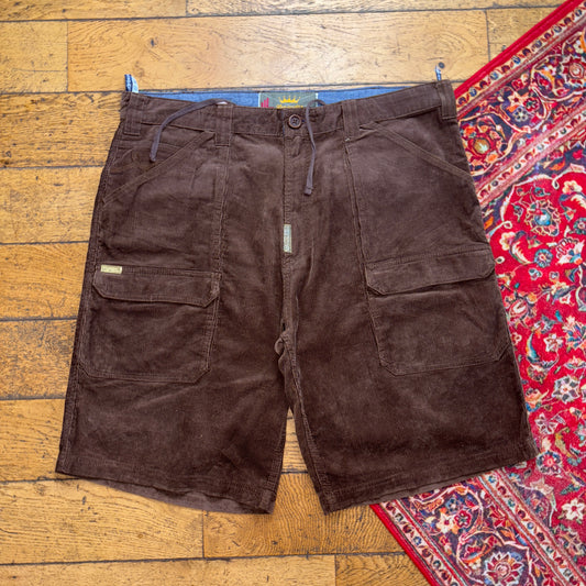 Vintage LRG Brown Corduroy Embroidered Y2K Hip Hop Baggy Jeans Shorts Jorts - 42