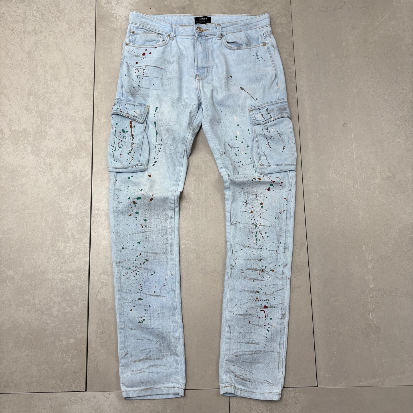 Vintage Hip Hop Skinny Blue Cargo Jeans - 34