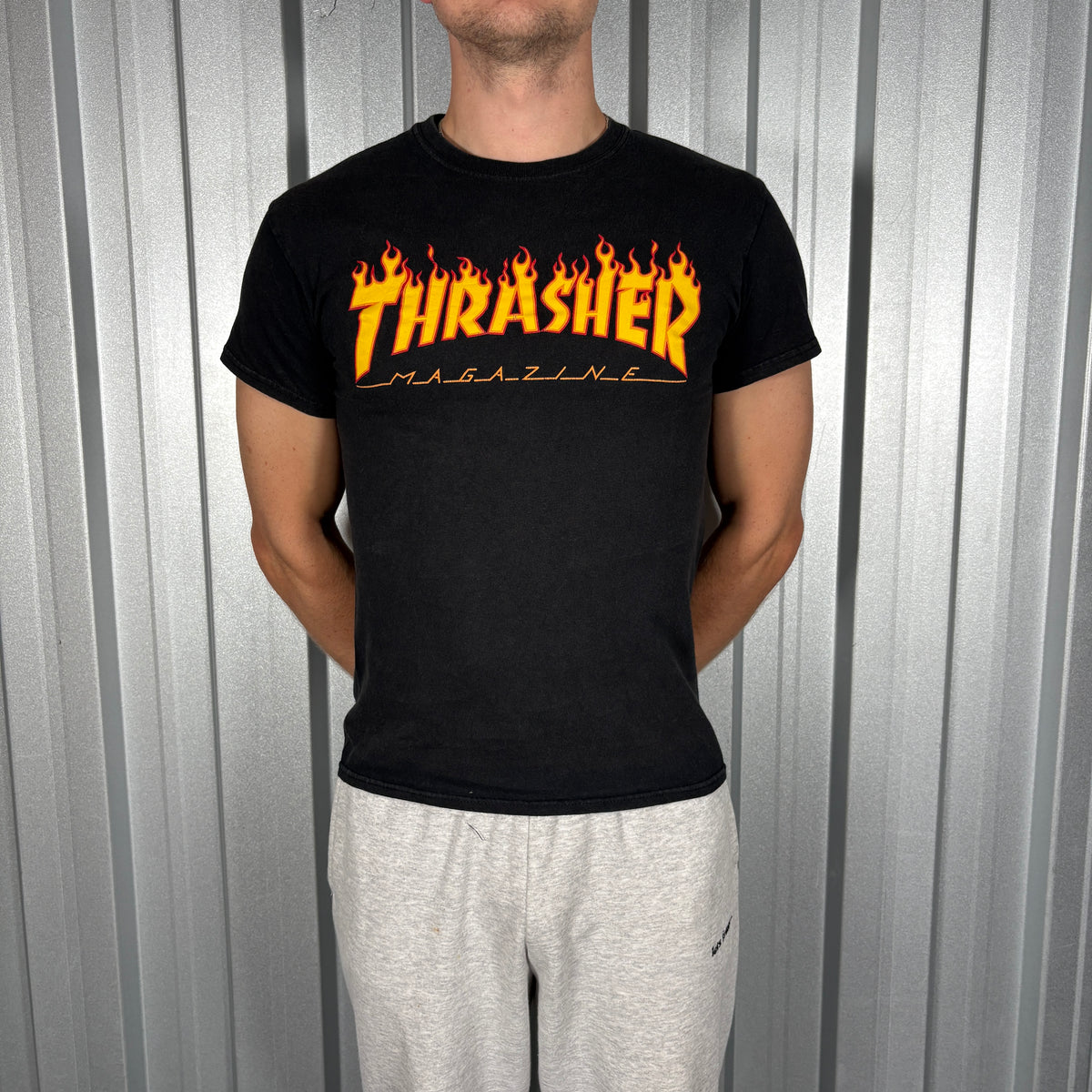 Thrasher Black Flames Skate Graphic T-Shirt - XS