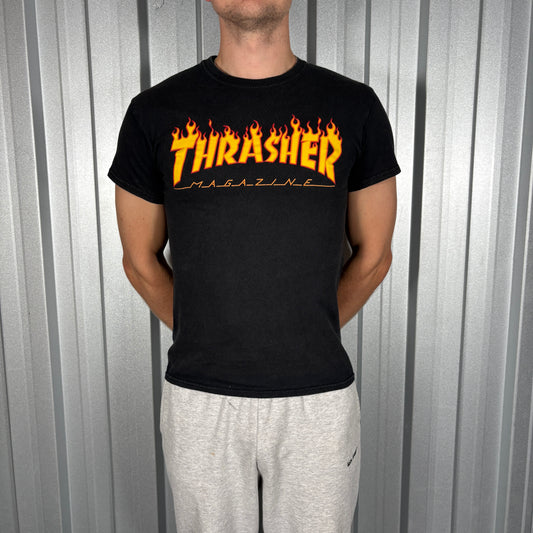 Thrasher Black Flames Skate Graphic T-Shirt - XS