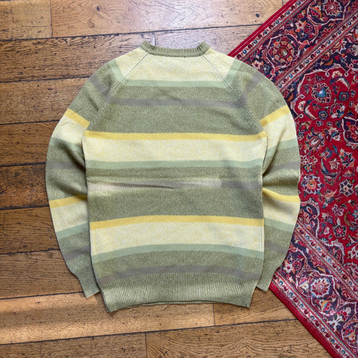 Vintage Ralph Lauren Green Yellow Stripe Chunky Knit Jumper - M