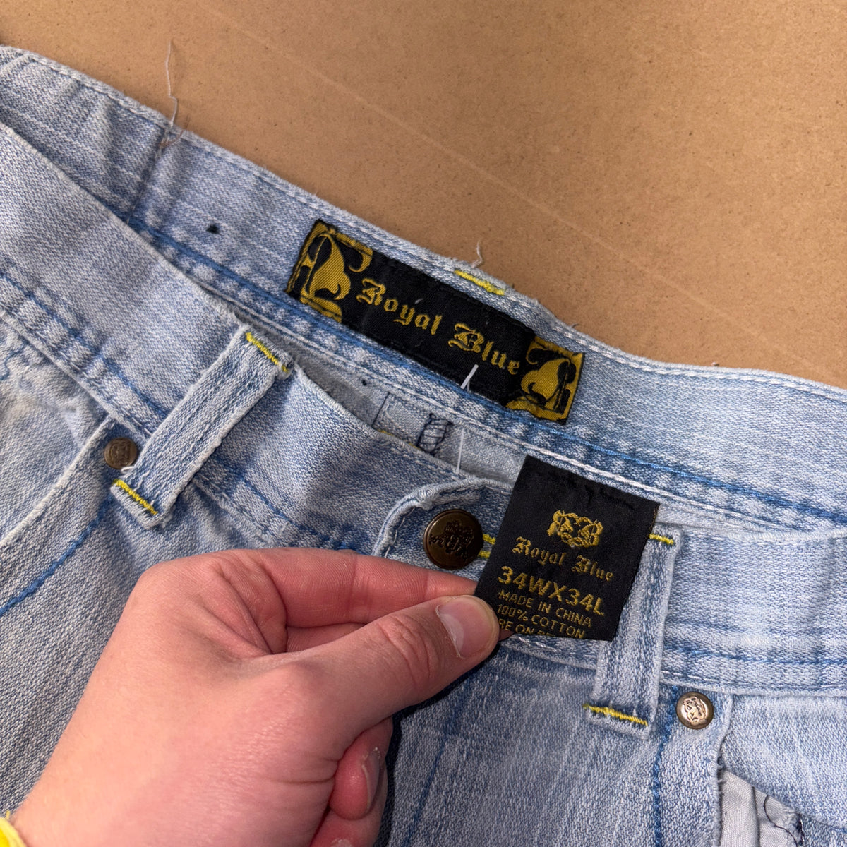 Royal Blue Embroidered Japanese Denim Hip Hop Y2K Baggy Jeans - 34R