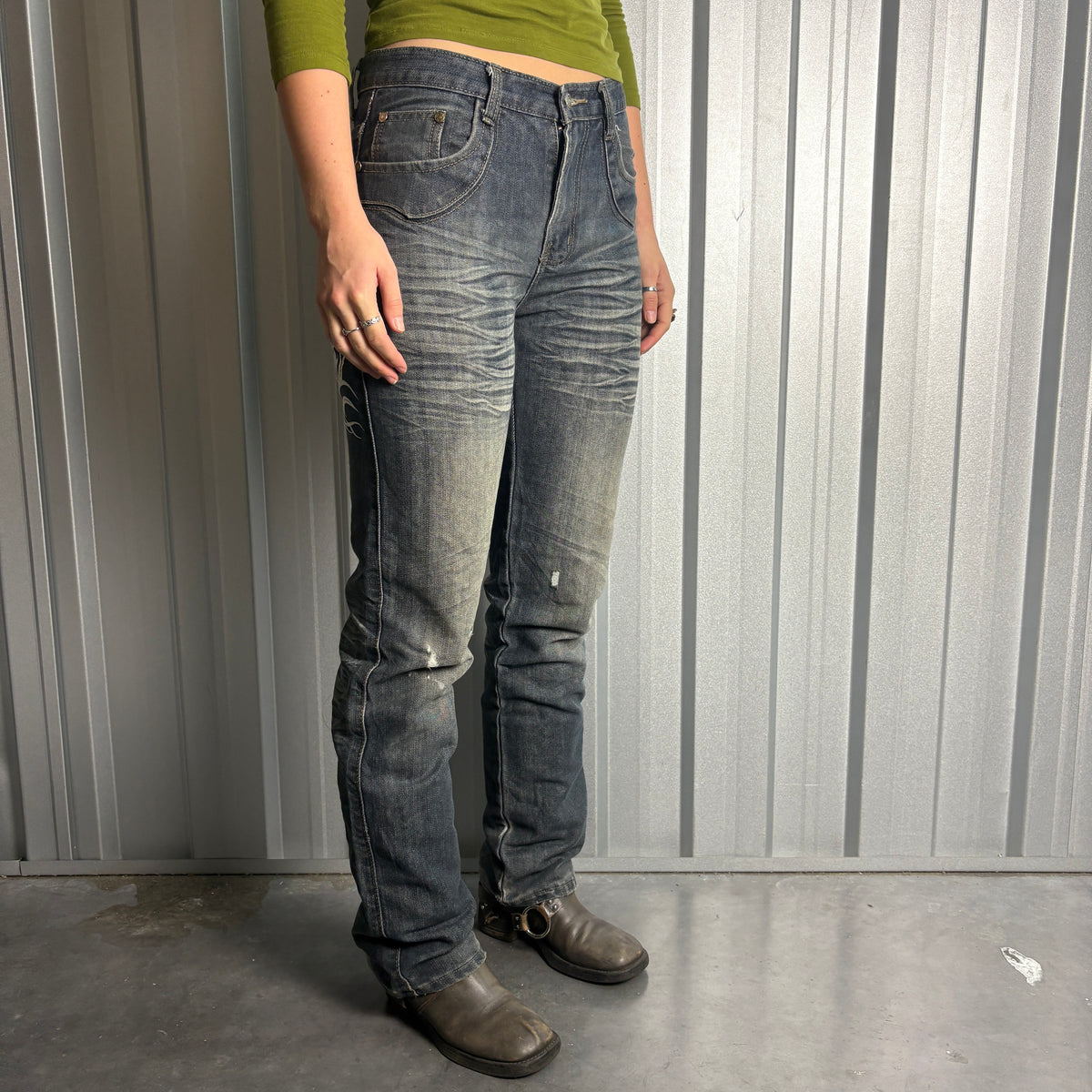 Embroidered Blue Japanese Denim Hip Hop Y2K Baggy Jeans - 30R