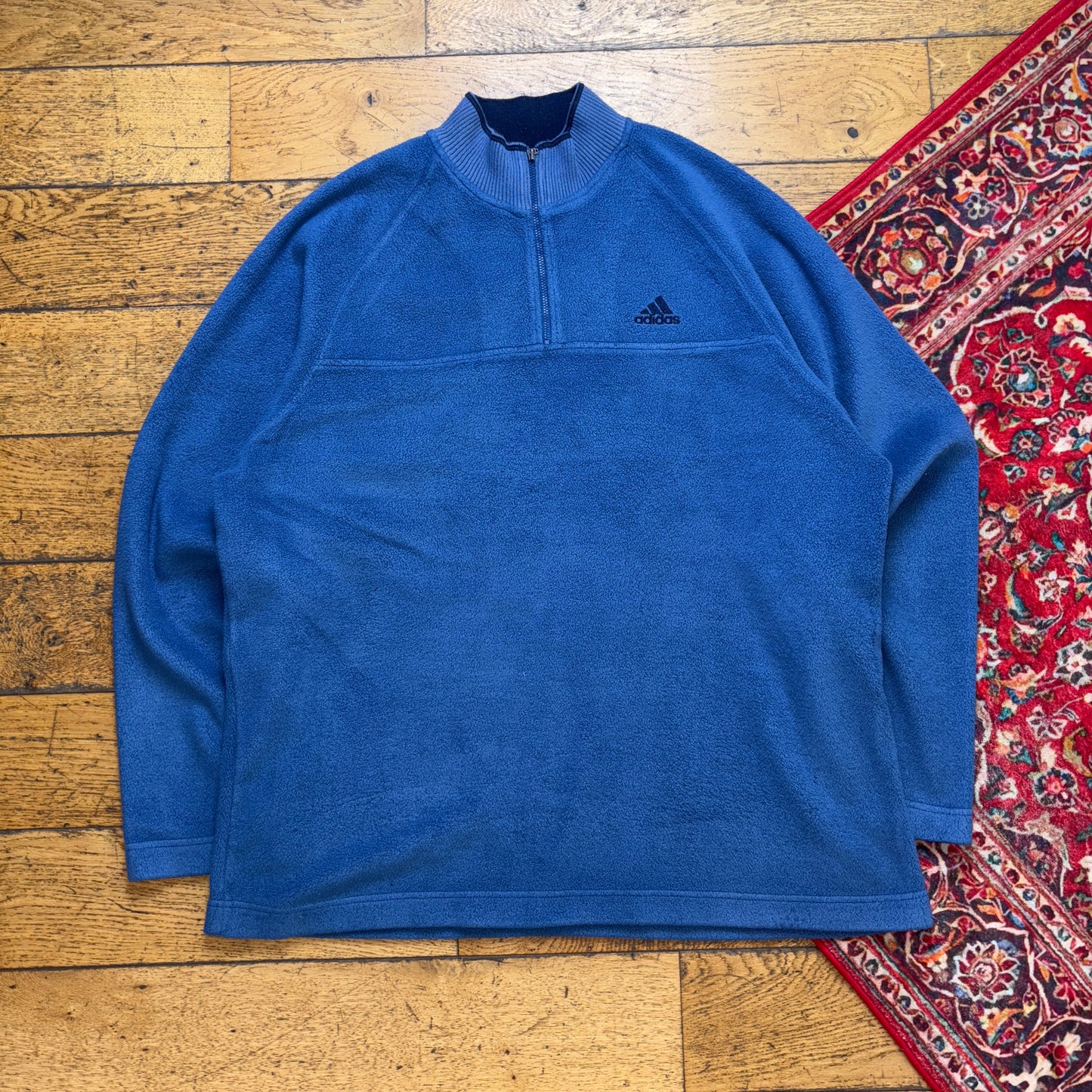 Vintage 90s Adidas Blue Embroidered Fleece Zip Sweatshirt - XL