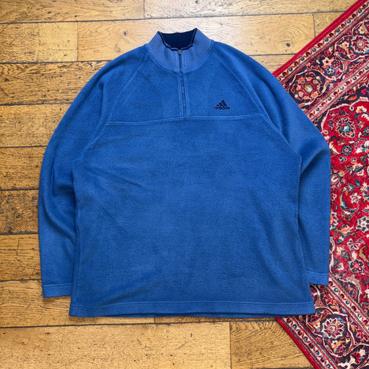 Vintage 90s Adidas Blue Embroidered Fleece Zip Sweatshirt - XL