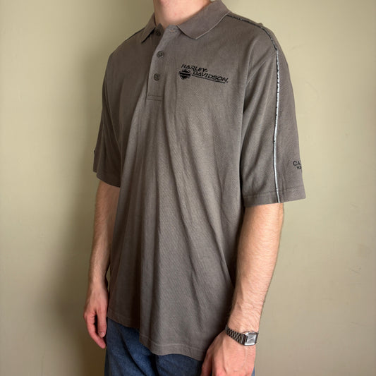 Vintage Harley Davidson Grey Brown Embroidered Polo Shirt - L
