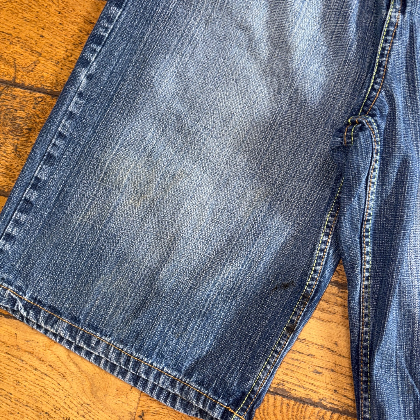 Vintage Indigo 30 Blue Embroidered Y2K Hip Hop Baggy Jeans Shorts Jorts - 40