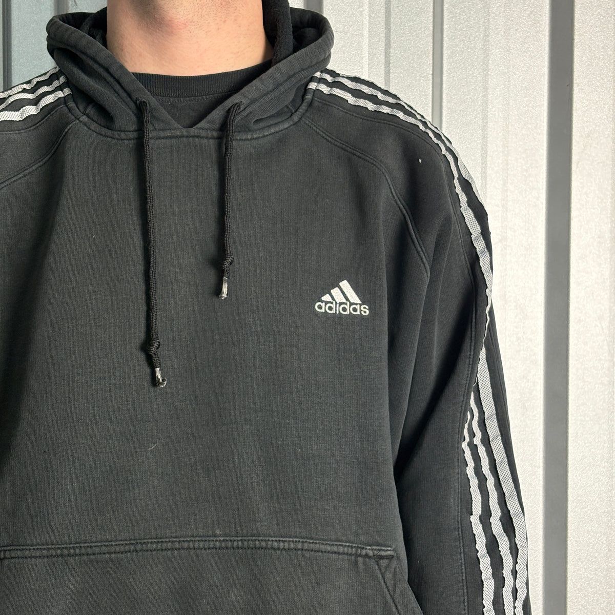 Adidas Black Embroidered Tri Stripe Hoodie Sweatshirt - XL