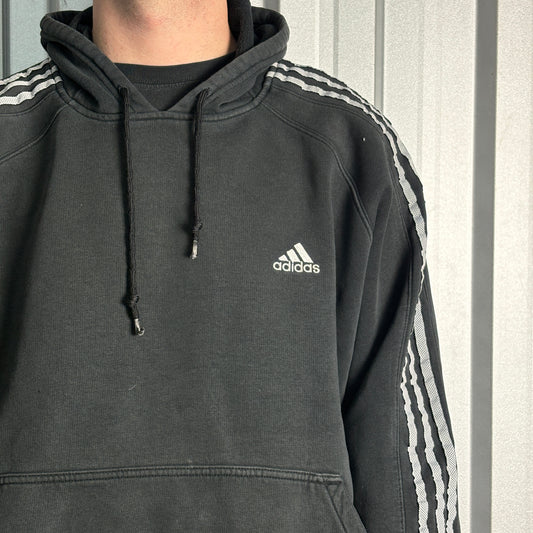 Adidas Black Embroidered Tri Stripe Hoodie Sweatshirt - XL