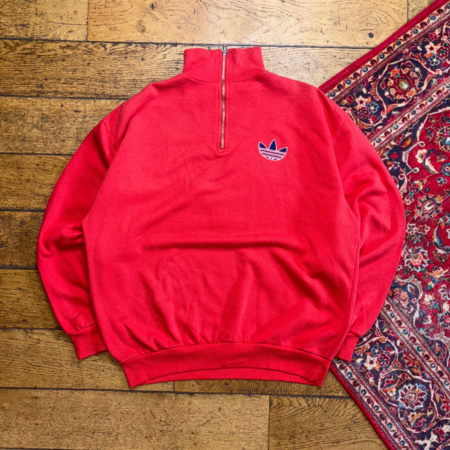 Vintage 90s Adidas Red Quarter Zip Embroidered Sweatshirt - M