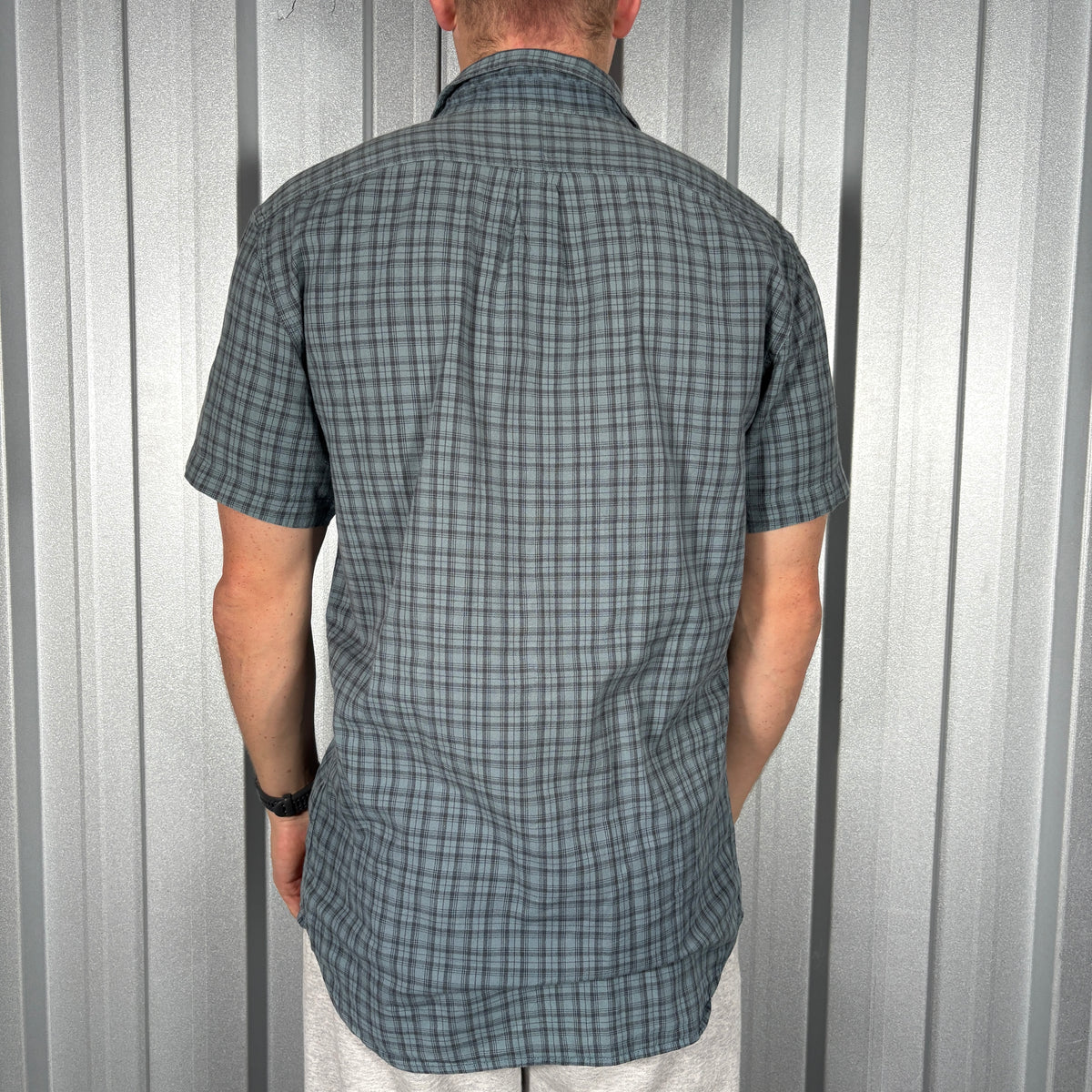 Quiksilver Blue Grey Check Plaid Short Sleeve Shirt - S