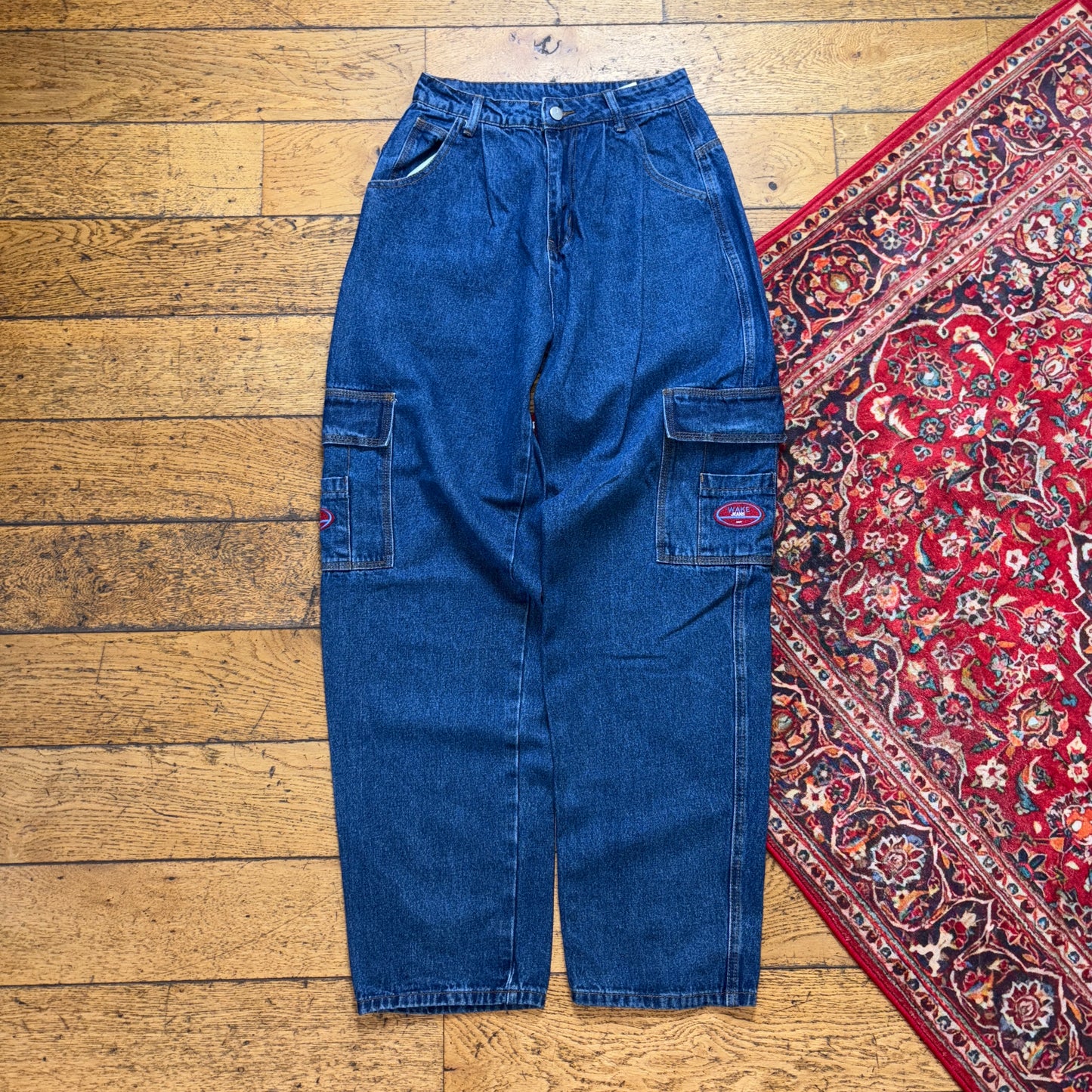 Vintage Wake Jeans Blue Embroidered Y2K Hip Hop Baggy Jeans - 26R
