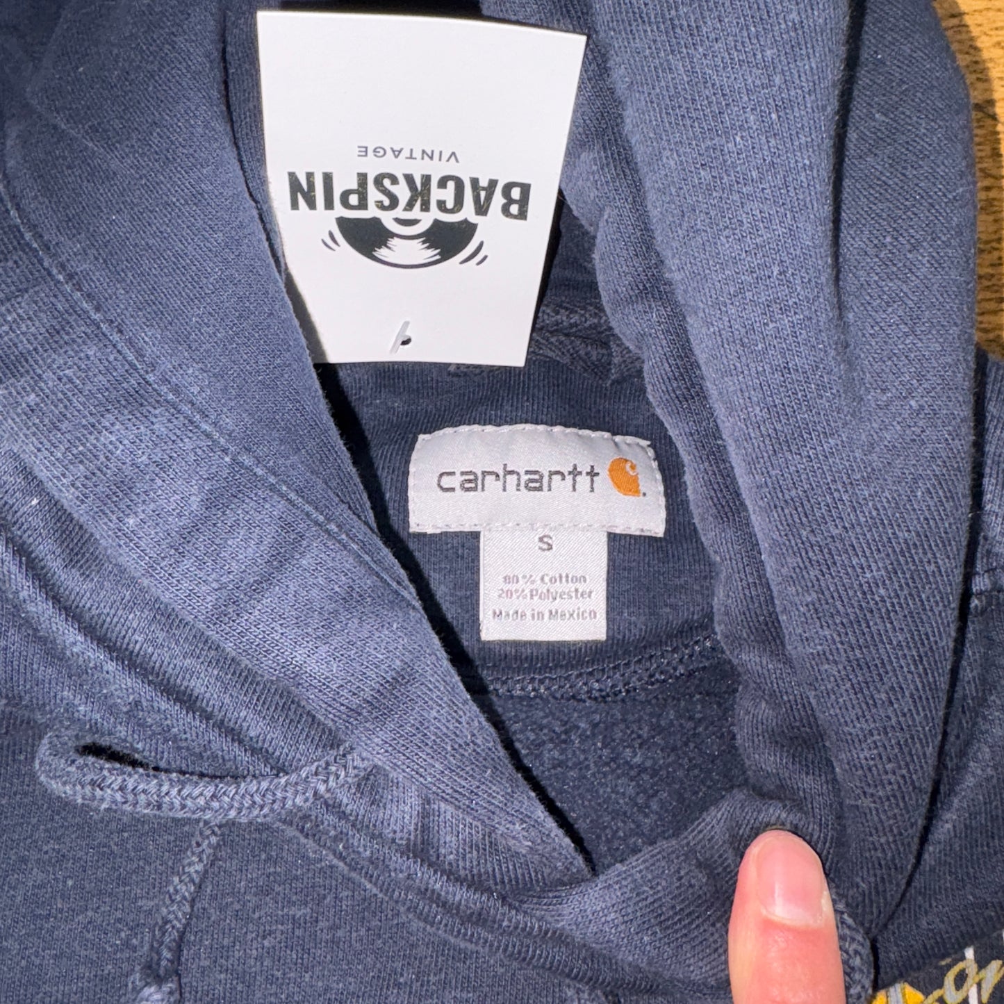 Vintage Carhartt Navy Embroidered Hoodie Sweatshirt - S