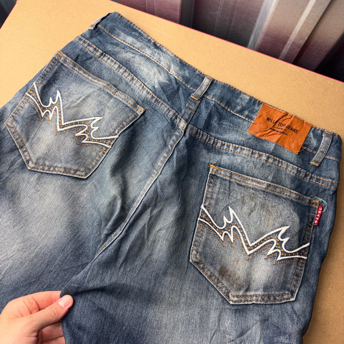 Embroidered Blue Japanese Denim Hip Hop Y2K Baggy Jeans - 32R