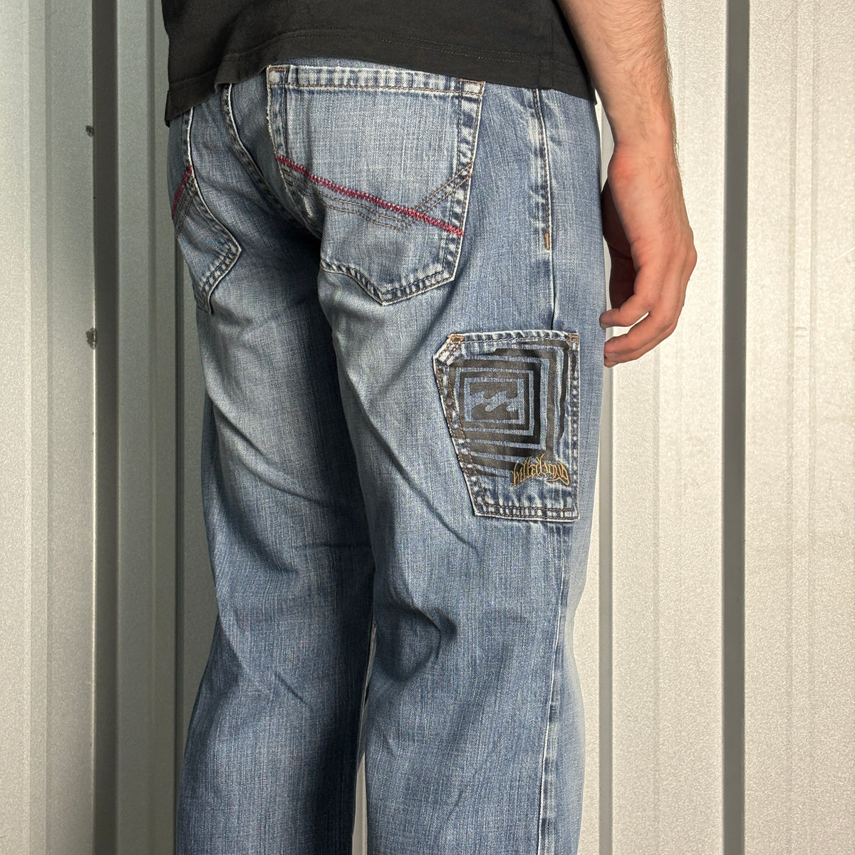 Billabong Blue Embroidered Surfwear Hip Hop Y2K Baggy Jeans - 32S