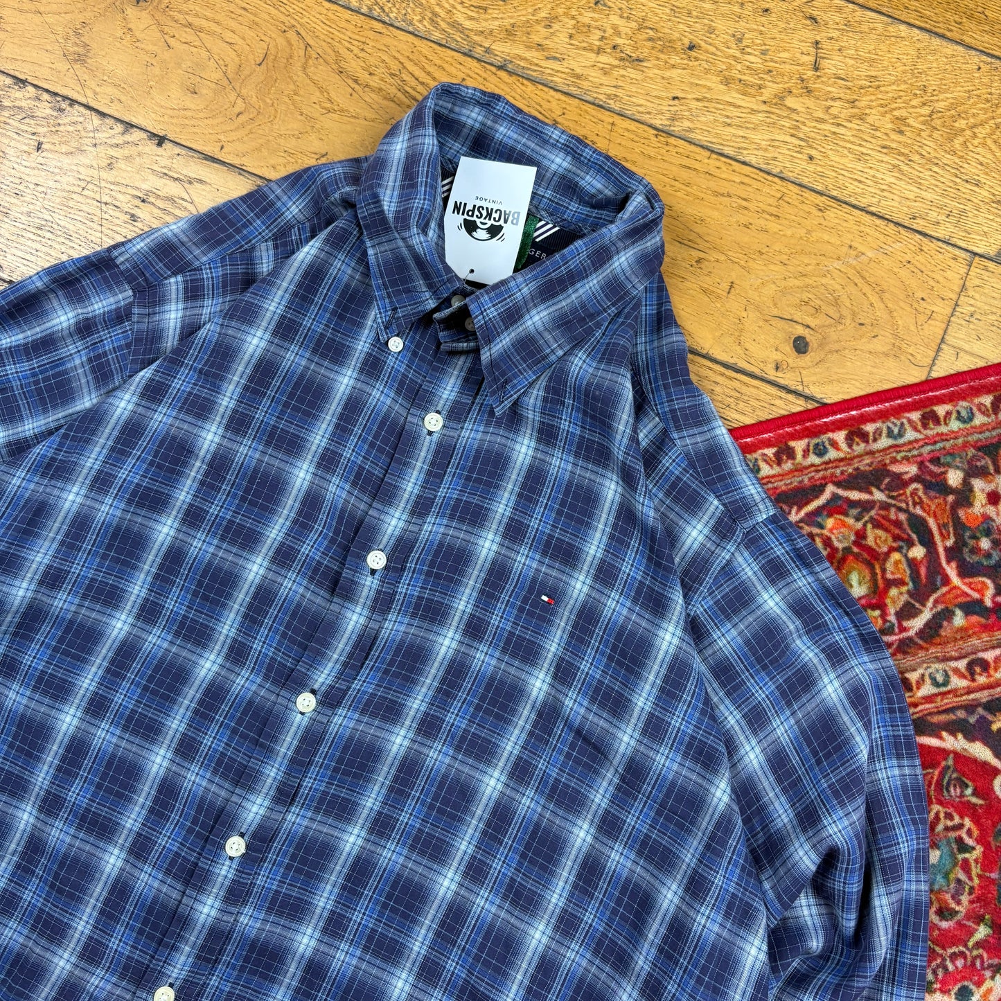 Vintage Tommy Hilfiger Blue Check Embroidered Shirt - XL