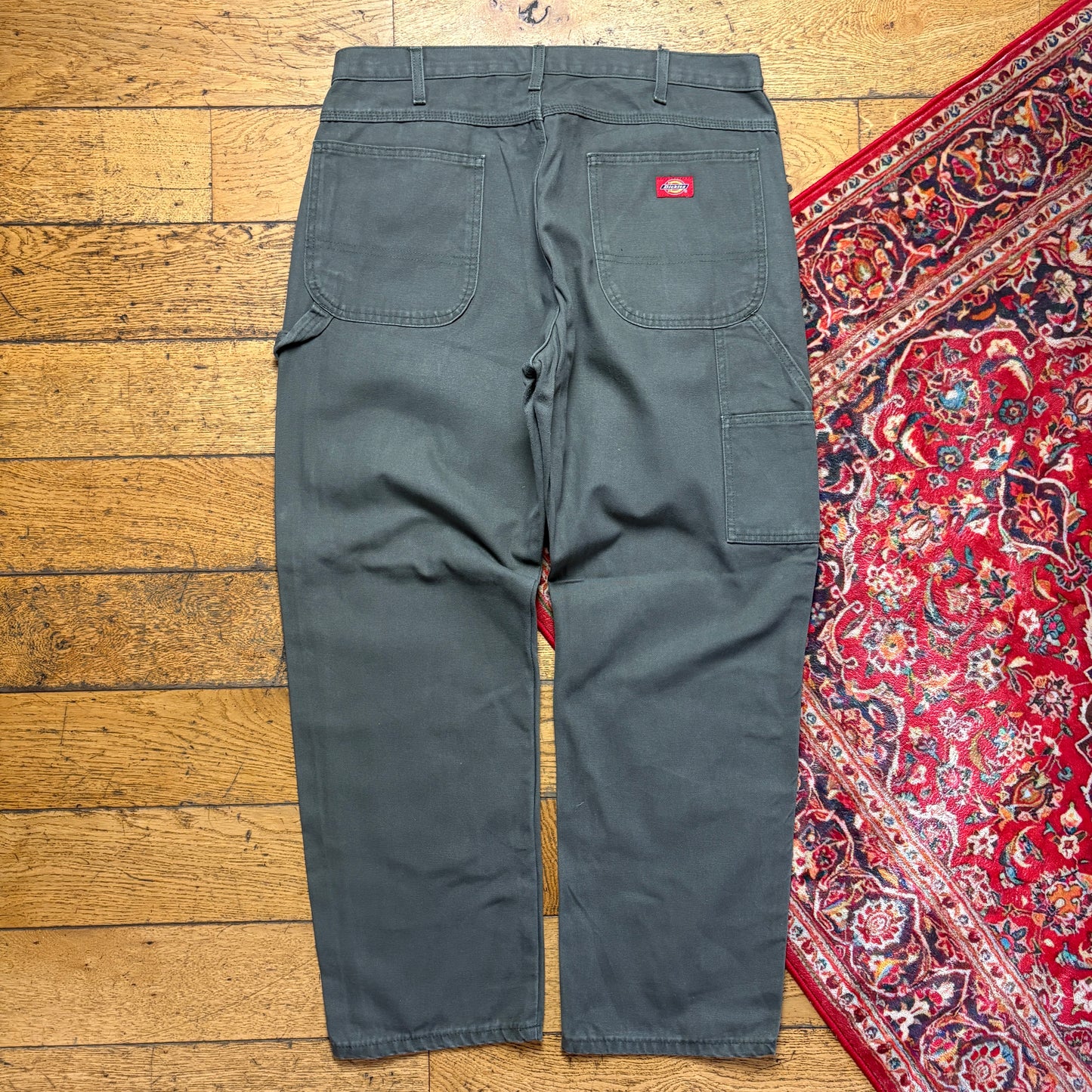 Vintage Dickies Workwear Carpenter Grey Green Baggy Trousers - 36R