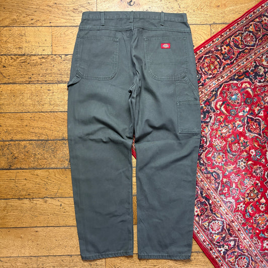 Vintage Dickies Workwear Carpenter Grey Green Baggy Trousers - 36R