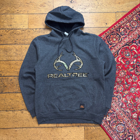 Vintage Realtree Grey Camo Embroidered Hoodie Sweatshirt - S