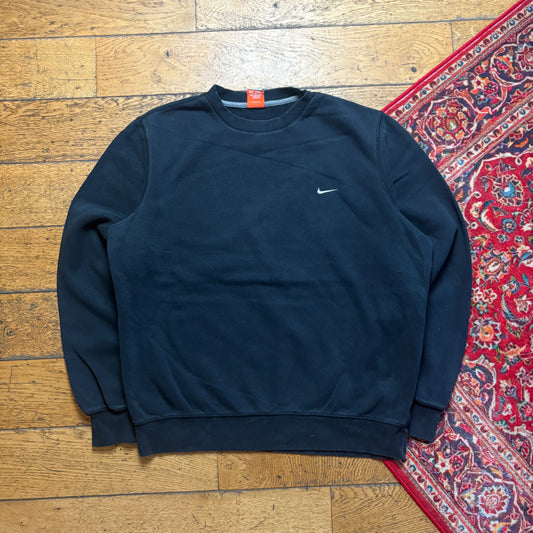 Vintage Nike Swoosh Black Embroidered Sweatshirt - L