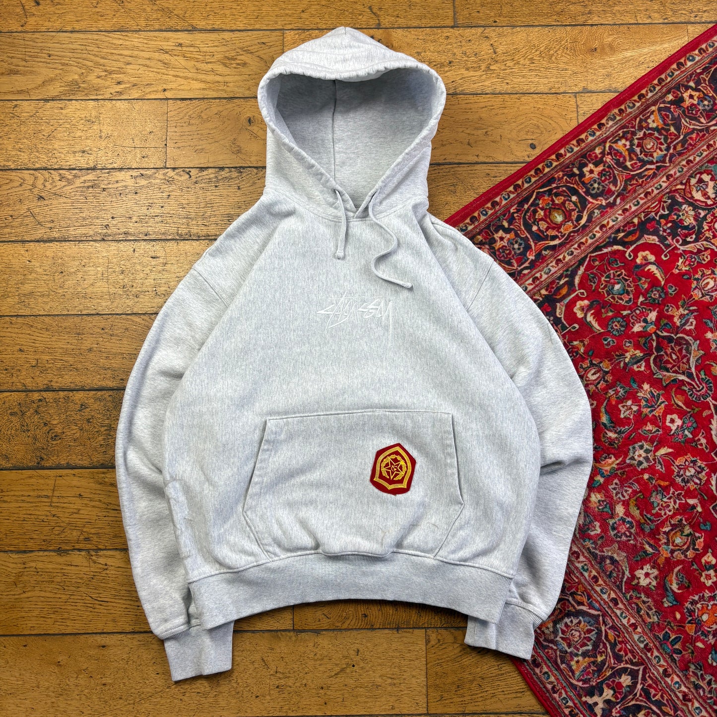 Vintage Stussy Grey Heavyweight Embroidered Hoodie Sweatshirt - XL