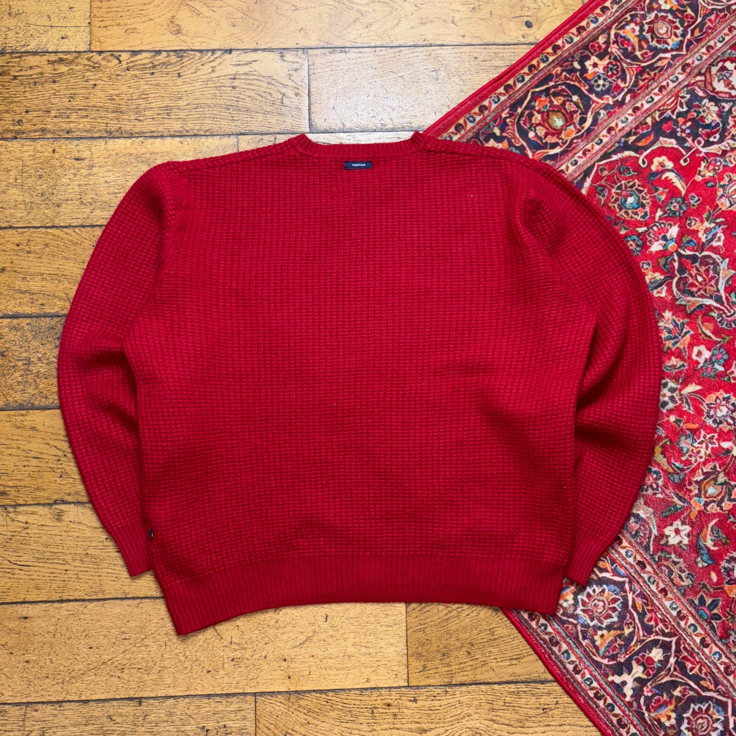 Vintage Nautica Red Wool Cashmere Blend Embroidered Knit Jumper - XL