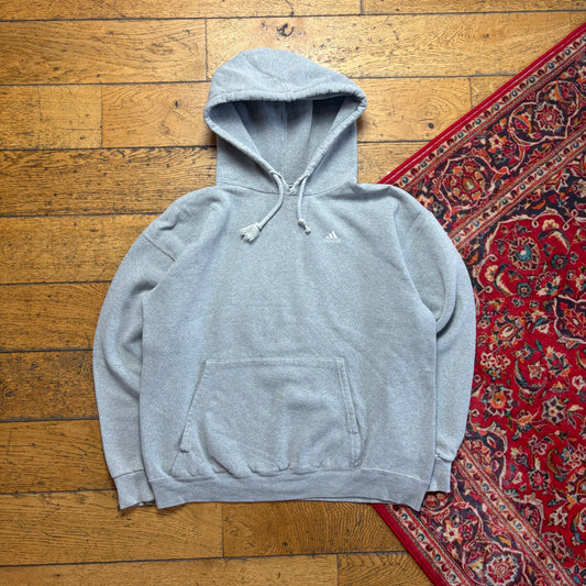 Vintage 90s Adidas Grey Hoodie Embroidered Sweatshirt - M