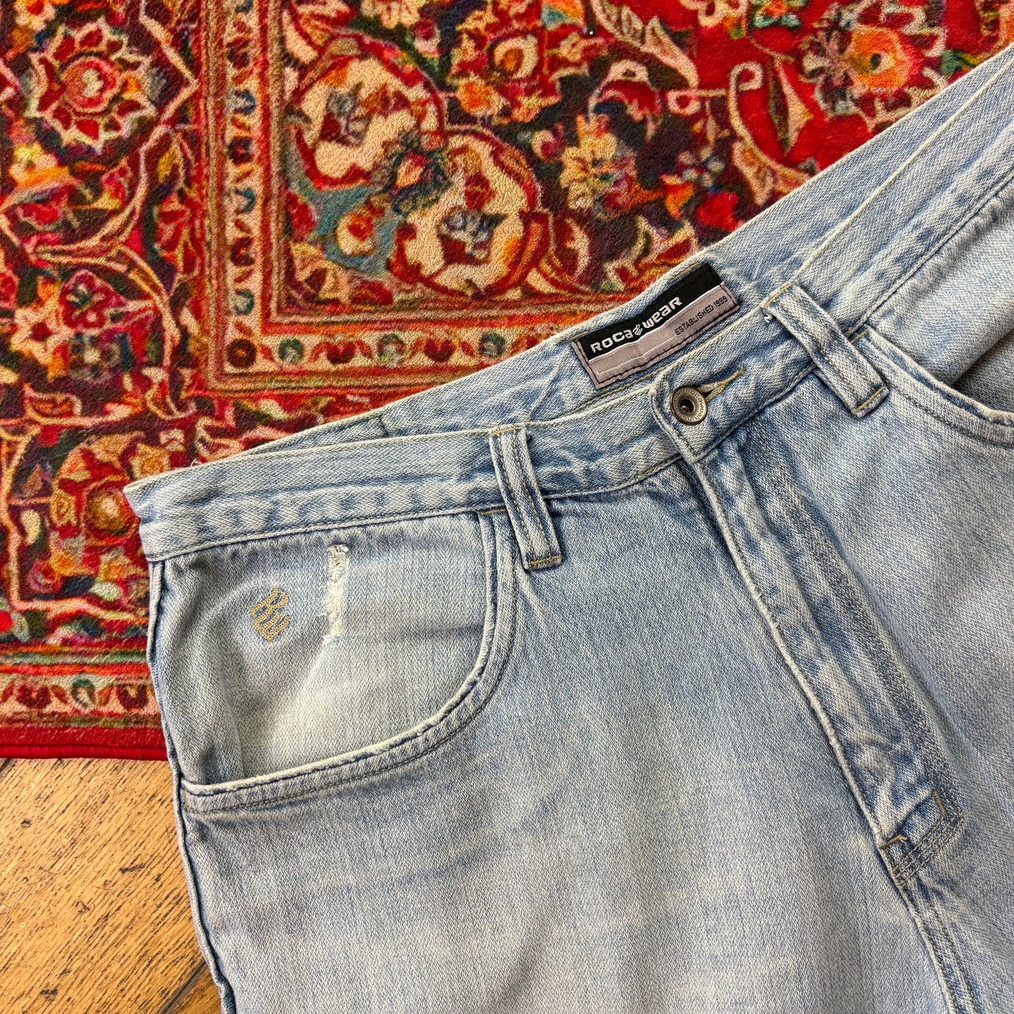 Vintage Rocawear Blue Embroidered Y2K Hip Hop Baggy Jeans - 36