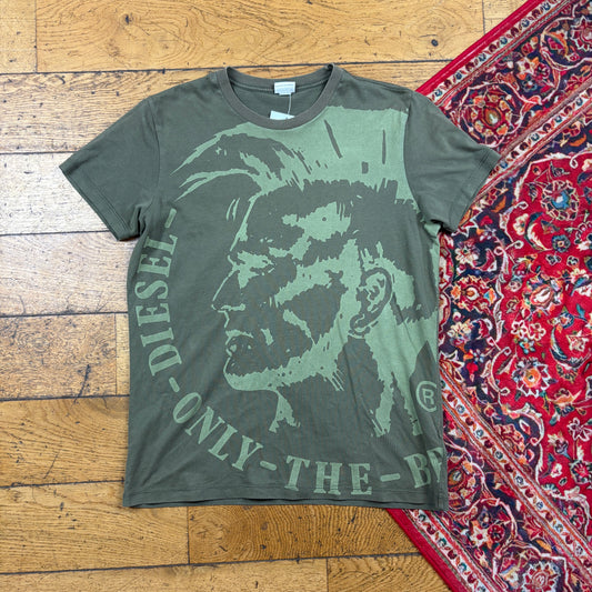 Vintage Diesel Y2K Green Graphic T-Shirt - XS
