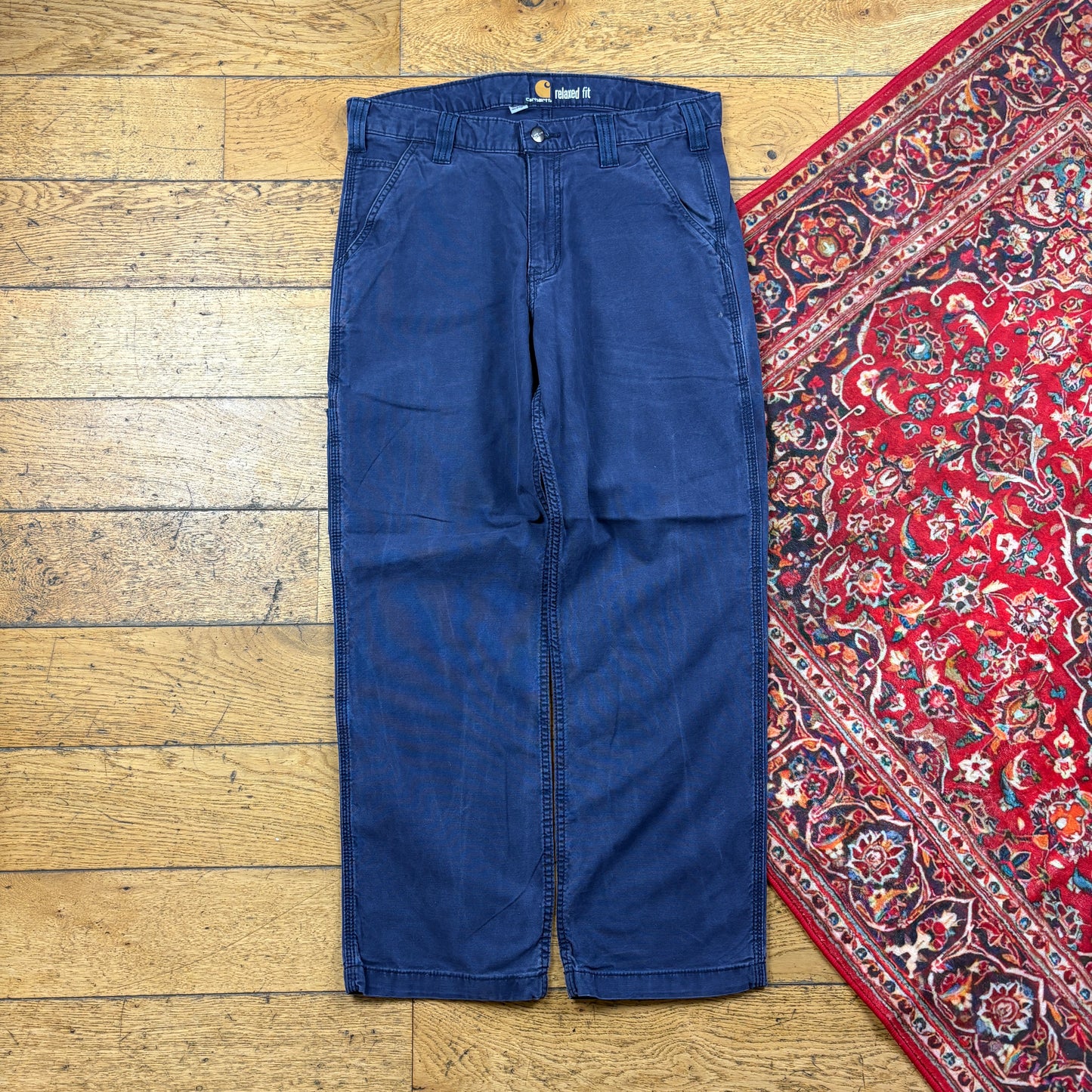 Vintage Carhartt Navy Workwear Carpenter Straight Trousers - 32
