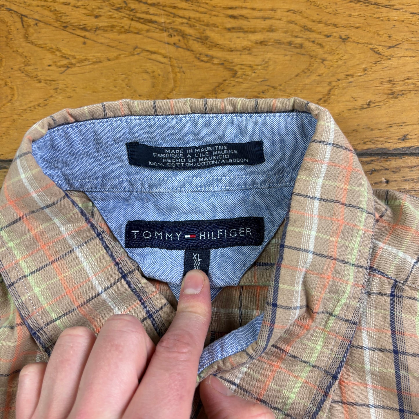 Vintage Tommy Hilfiger Brown Cream Check Embroidered Shirt - XL