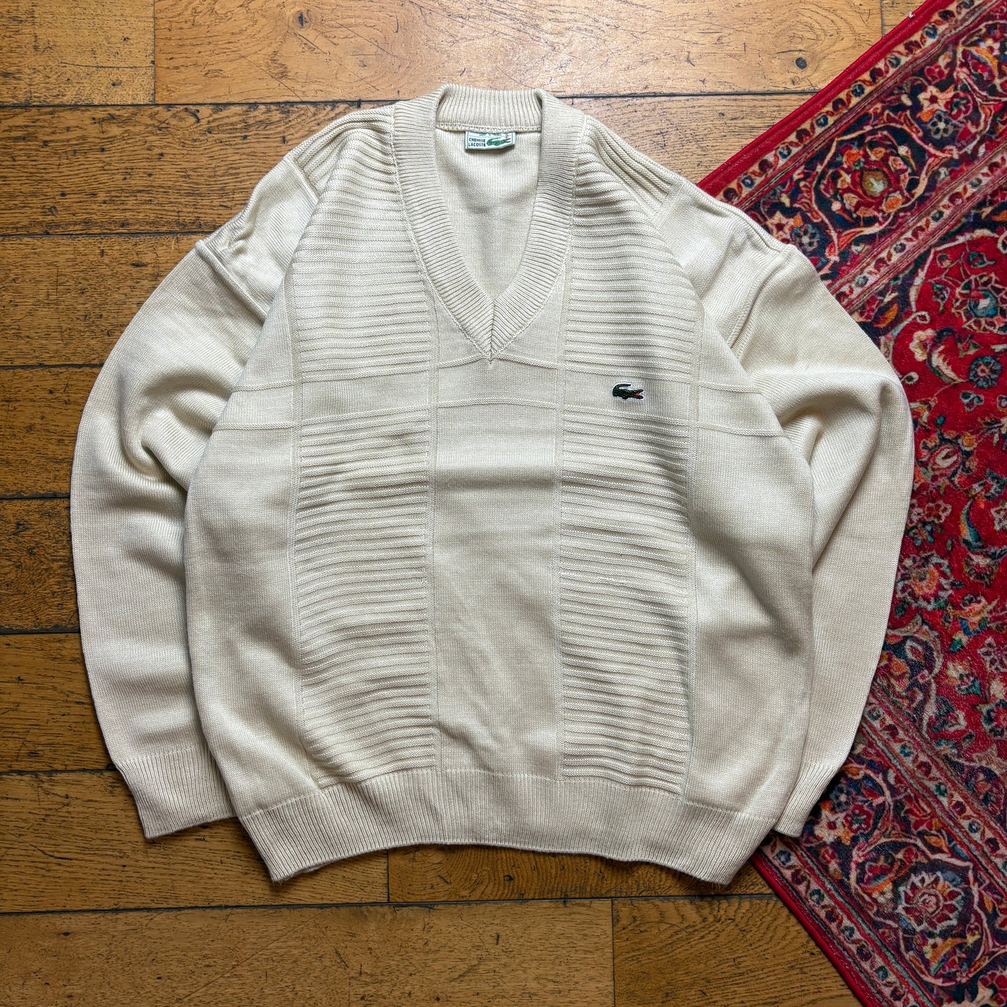 Vintage Chemise Lacoste Cream Chunky Knit Jumper - XL