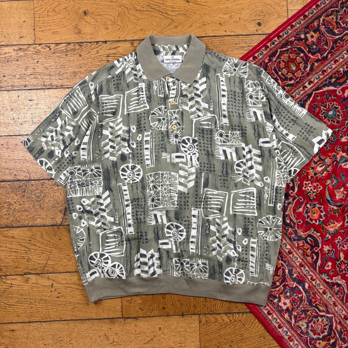 Vintage Green Pattern Italian Polo Shirt - L