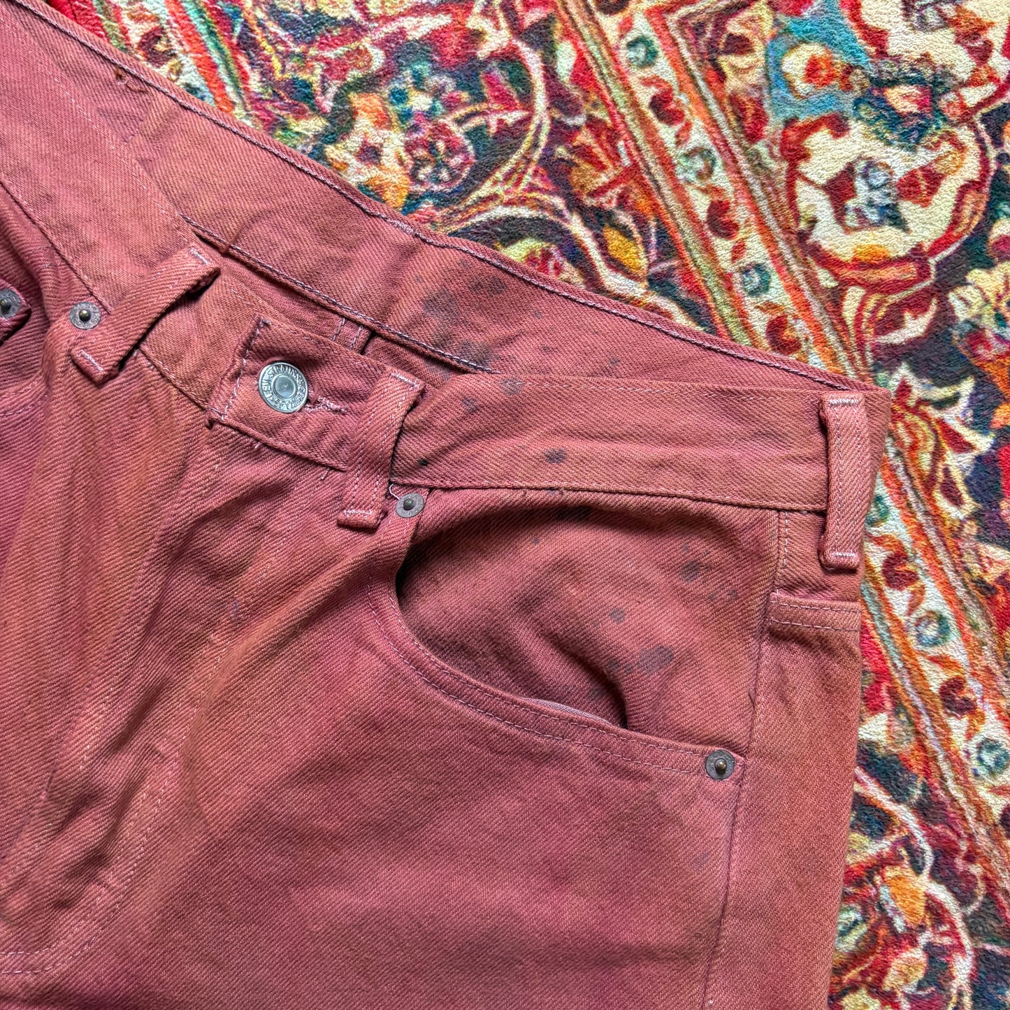 Vintage Levis 501 Straight Burgundy Pink Denim Jeans - 30S