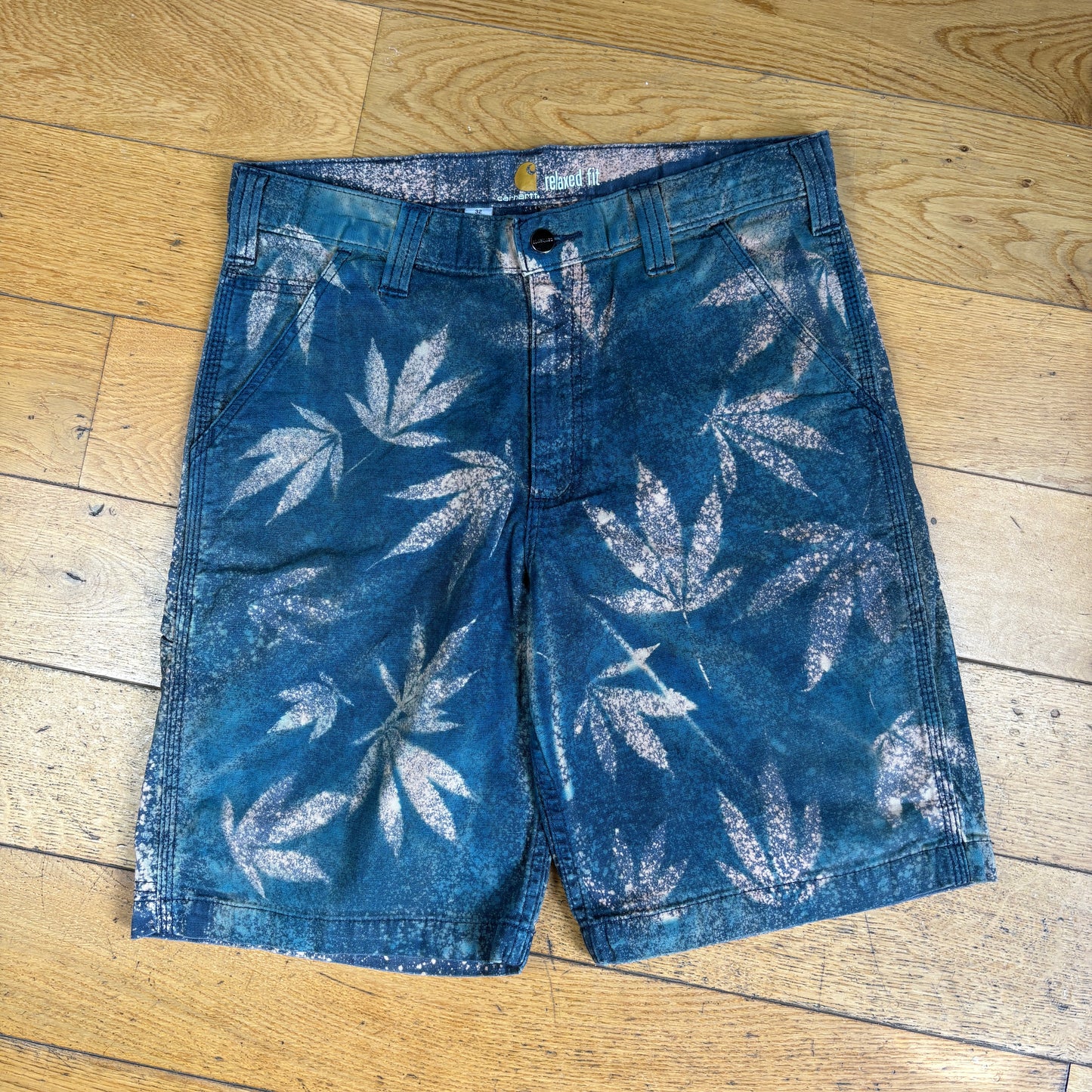 Vintage Carhartt Blue Green Camo Workwear Baggy Carpenter Shorts - 32