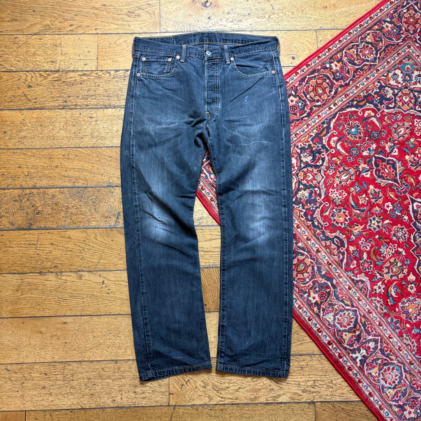 Vintage Levis 501 Straight Navy Grey Denim Jeans - 36S