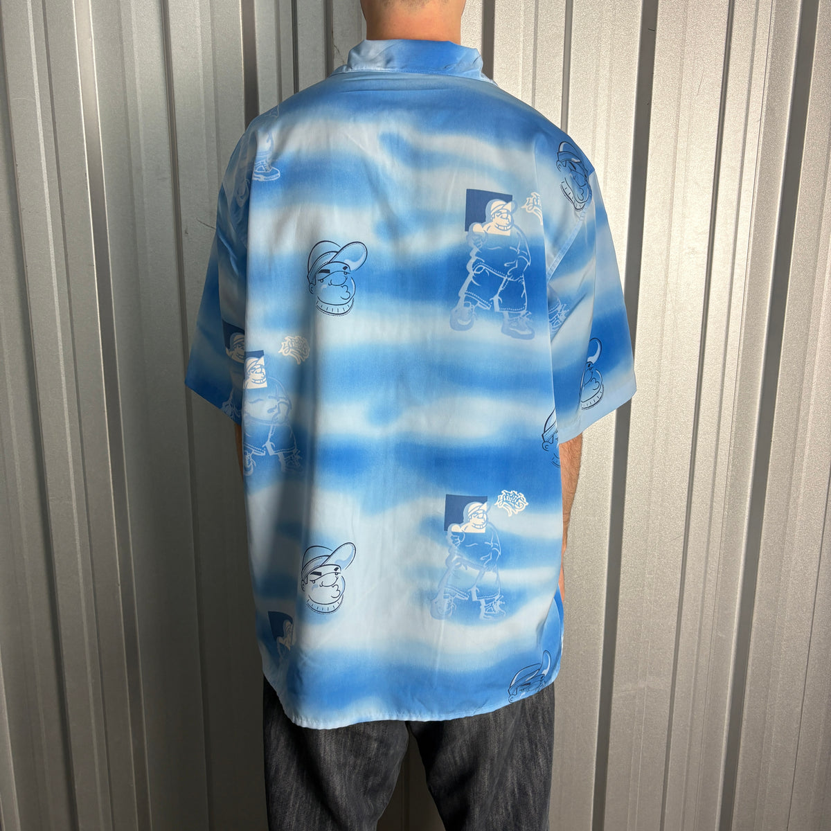 Southpole Blue 00s Y2K Hip Hop Hawaiian Embroidered Shirt - XL