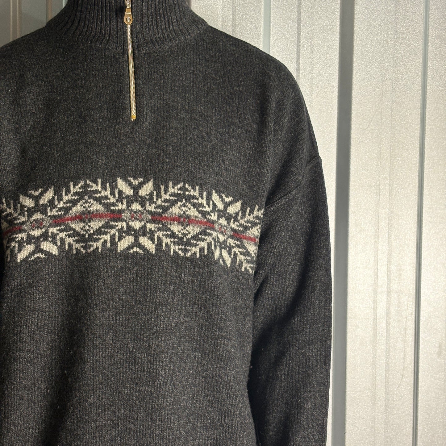 Vintage Gant Black Grey Pattern Quarter Zip Chunky Knit Jumper - M