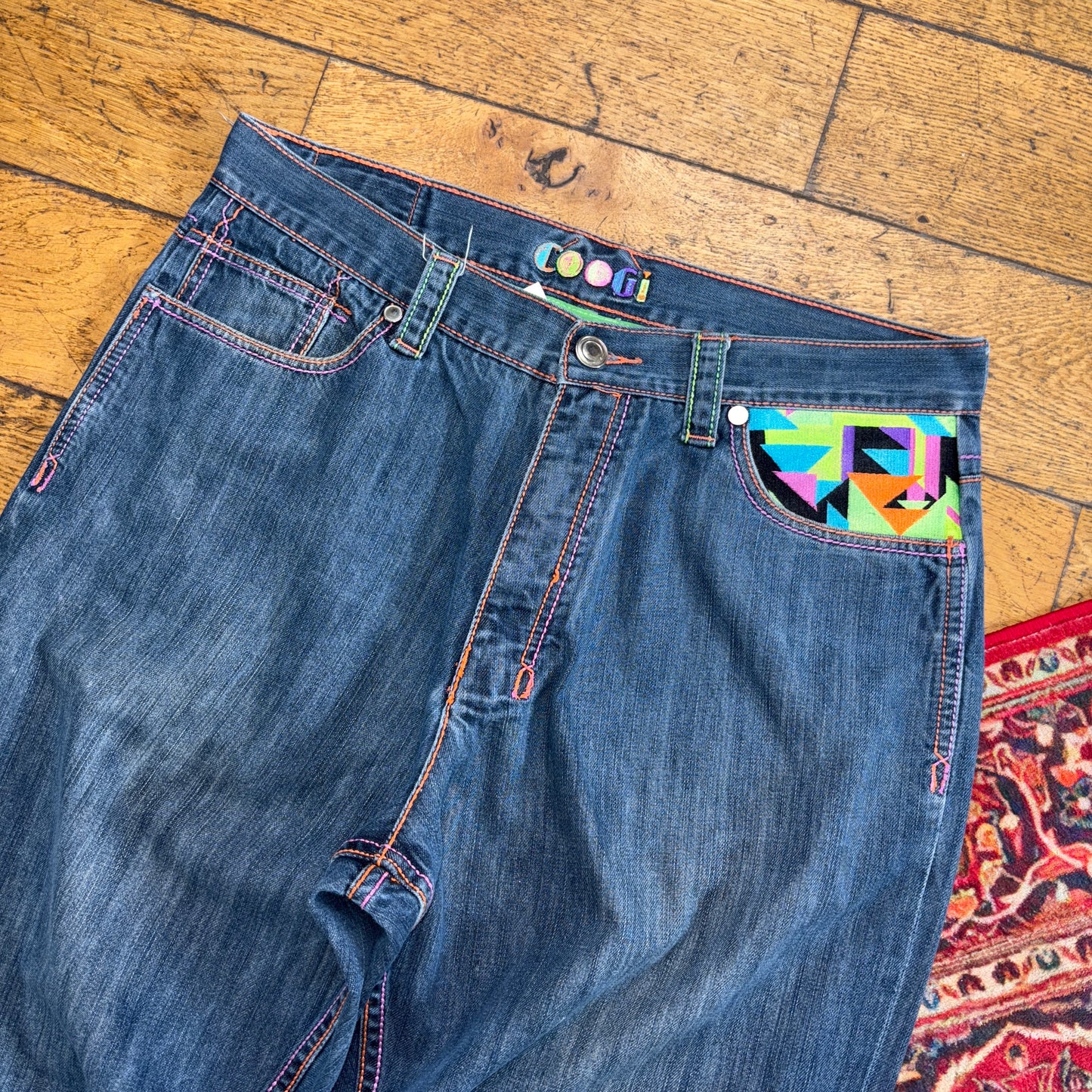 Vintage Coogi Blue Embroidered Y2K Hip Hop Baggy Jeans - 36R