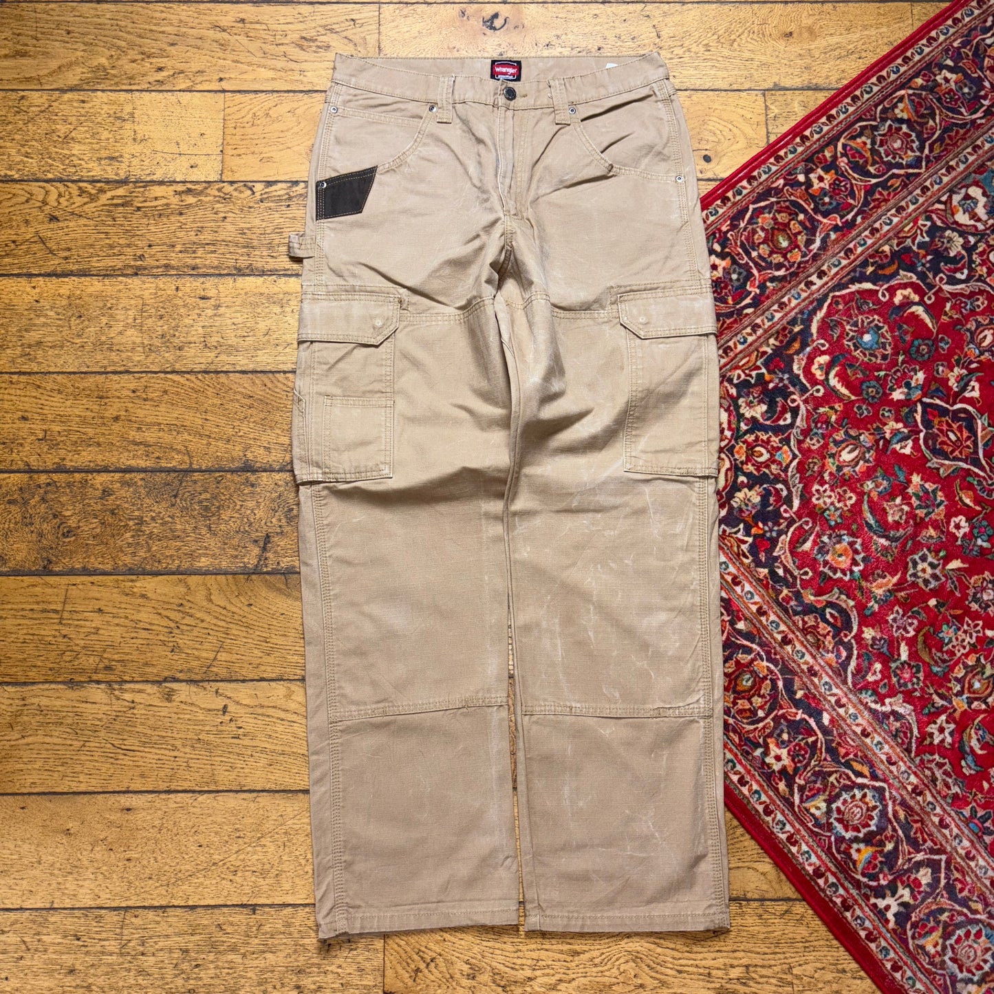 Vintage Wrangler Brown Cream Carpenter Workwear Baggy Trousers - 34R