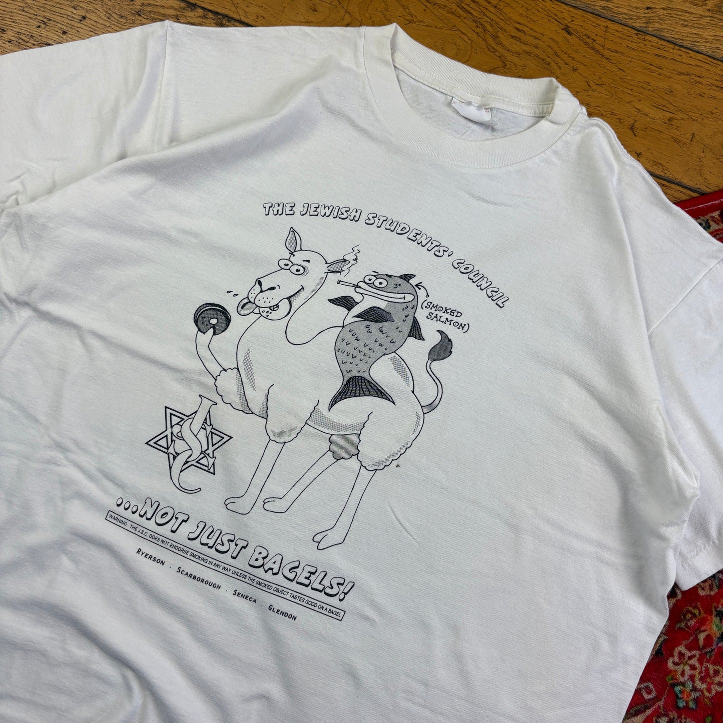 Vintage 90s Funny Smoked Salmon White Single Stitch Graphic T-Shirt - Xl