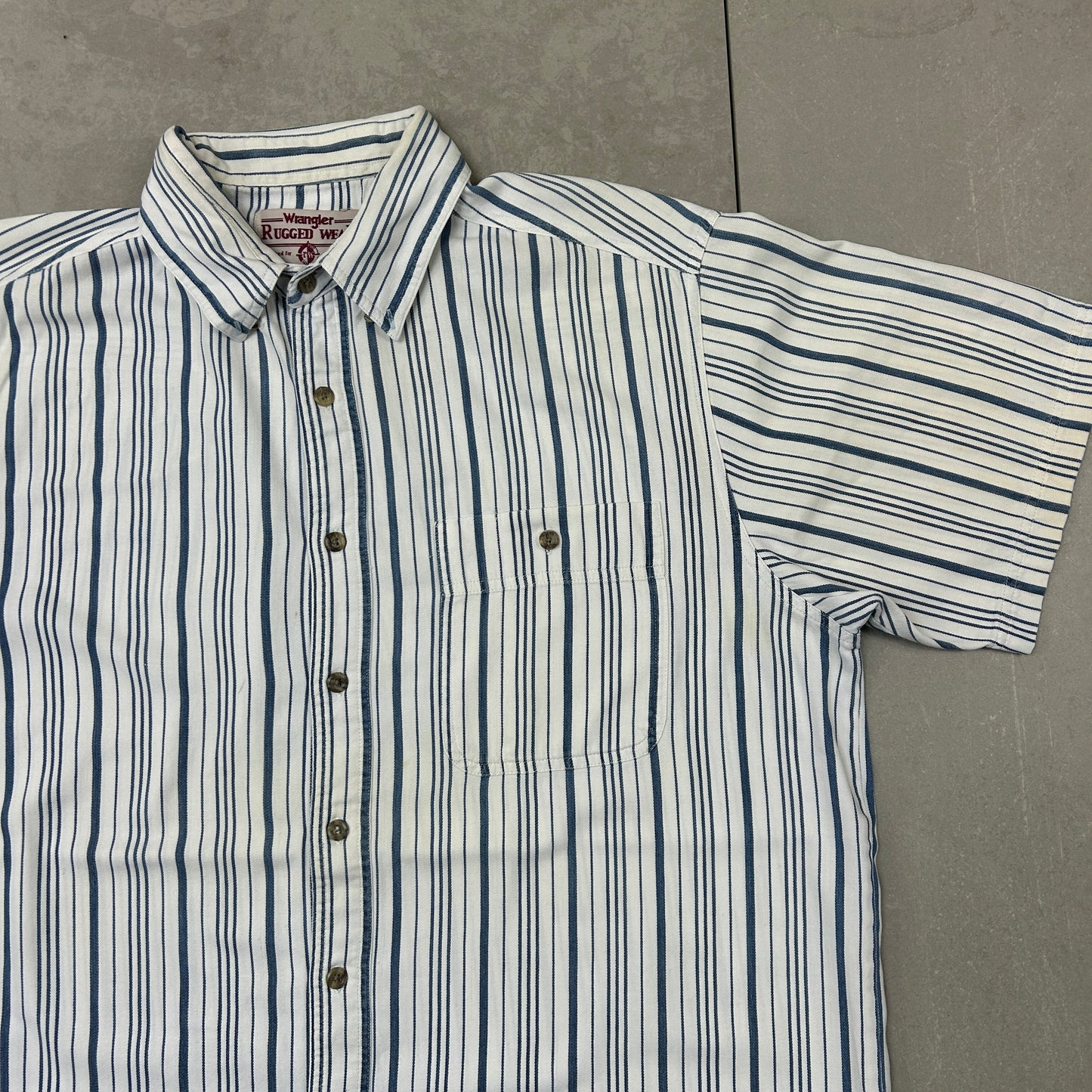 Vintage Wrangler Blue White Stripe Short Sleeve Shirt - XL